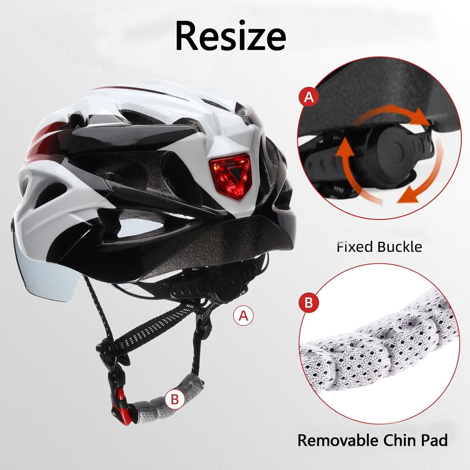 Mirov Adult bicycle helmet with rear LED light and removable magnetic visor, unisex (57–62 cm)