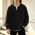 thumbnail image 2 of Mens Half Button Textured Sweaters, Lightweight Stretch Pullovers, Textured Long Sleeve Ribbed Cuffs Casual Tops Winter Black M-3XL by Zenithor, 2 of 7