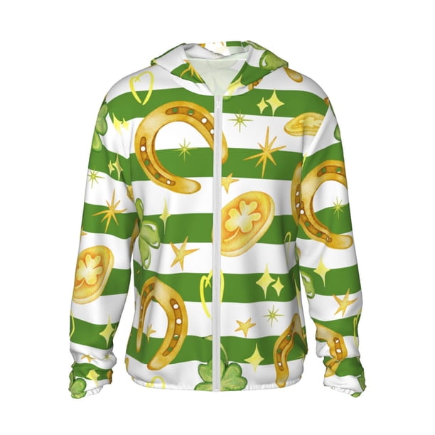 Fotbe Watercolor St Patrick Day Chaqueta con Protección Solar UPF 50+ para Hombre y Mujer, Camisa con Capucha y Bolsillos-Medium