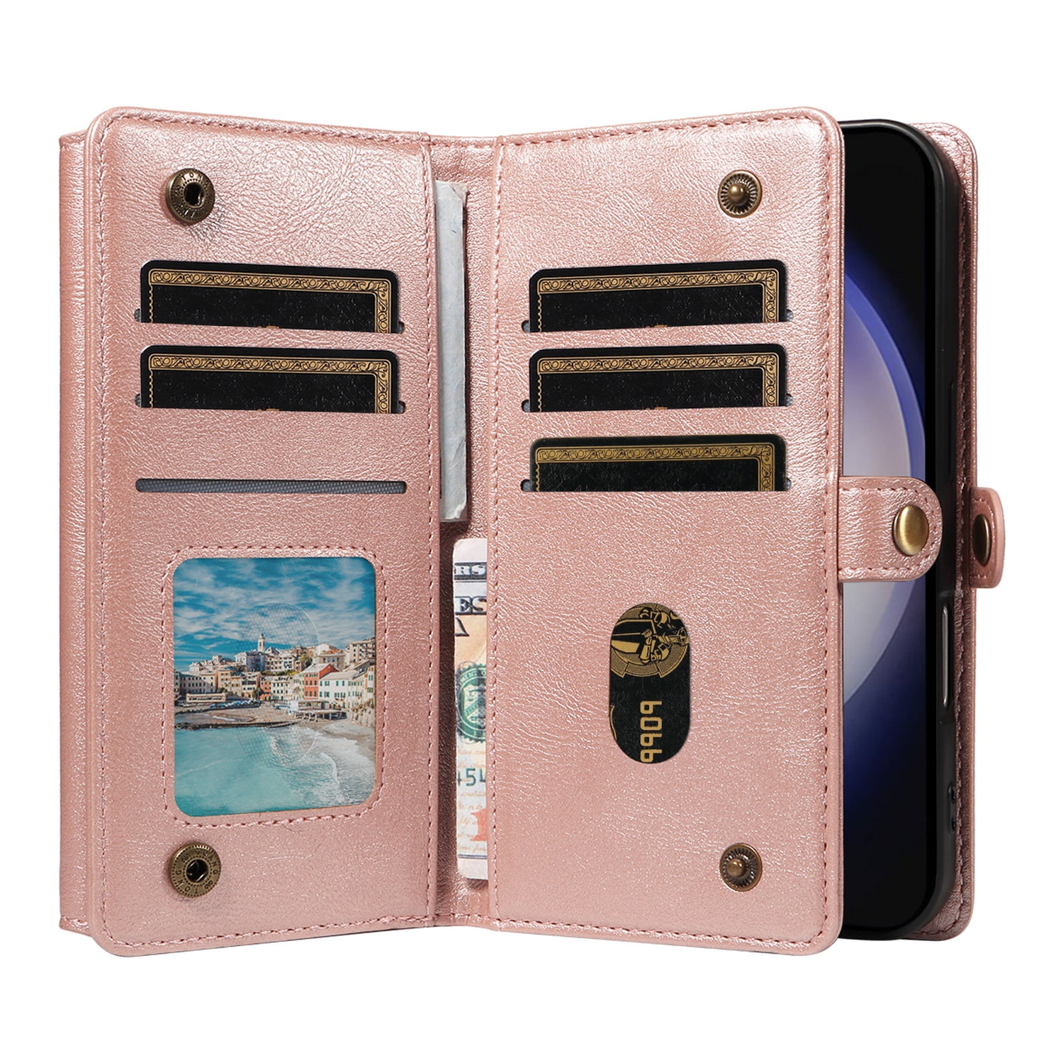 Dteck for Samsung Galaxy A16 5G Case Wallet with RFID Blocking Card Holder for WomenMen, PU Leather Magnetic Snap Flip Zipper Strap Crossbody Wallet Phone Cover 6.7",Rosegold