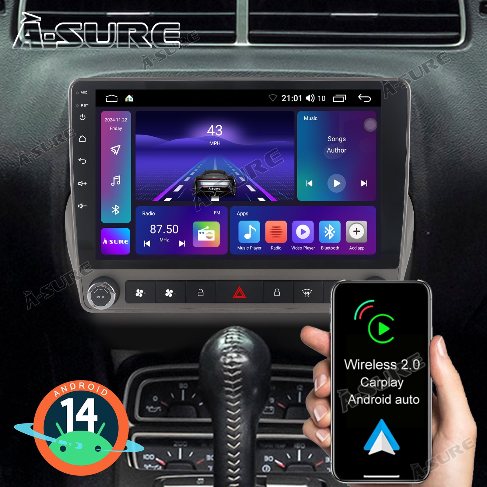 2+64GB Android 14 Car Radio Stereo for Chevrolet Camaro 2010-2015, Wireless CarPlay Android Auto Backup Camera GPS Navi Wi-Fi BT 5.1 SWC DSP FM RDS 1280HD