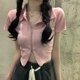 thumbnail image 2 of Camiseta con cremallera y cárdigan para mujer, estilo Harajuku Y2K, cuello vuelto, top corto ajustado, camiseta de manga corta de verano 2024 para mujer, 2 of 6