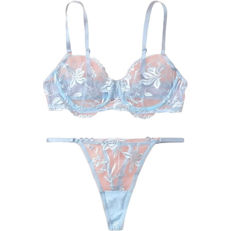 

ZWQIANFENGXI Women s Floral Embroidered Mesh Sheer Underwire Lingerie Set Bra and Panty Sets