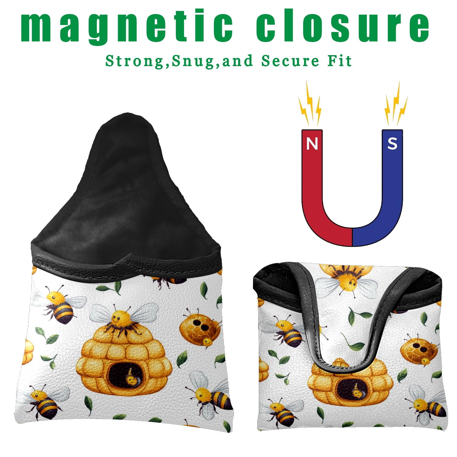 Golf Mallet Putter Cover Premium Leather Golf Putter Head Cover with Magnetic Closure, Golf Cover for Men and Women Bee Nesting