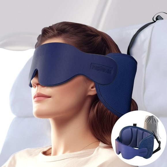Almohada de viaje Inspieyes para aviones con máscara de ojos azul real