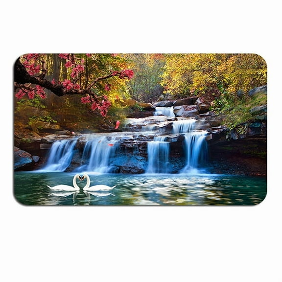Bathroom Rugs 20"x32" Forest Waterfall Pattern Decorative Bath Mats Soft Memory Foam Non-Slip Water Absorption Bath Mats