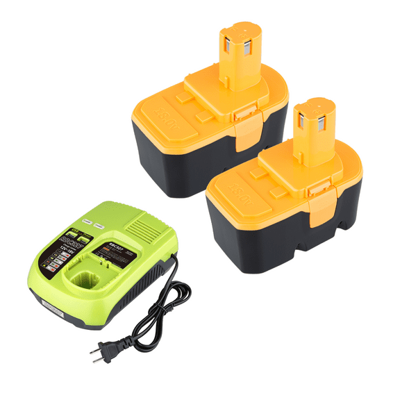 2 Pack P100 4.8Ah Ni-Mh Replacement Battery Compatible with Ryobi 18V Battery P101 P190 ABP1801 ABP1803 BPP1820 with P117 Replacement Charger