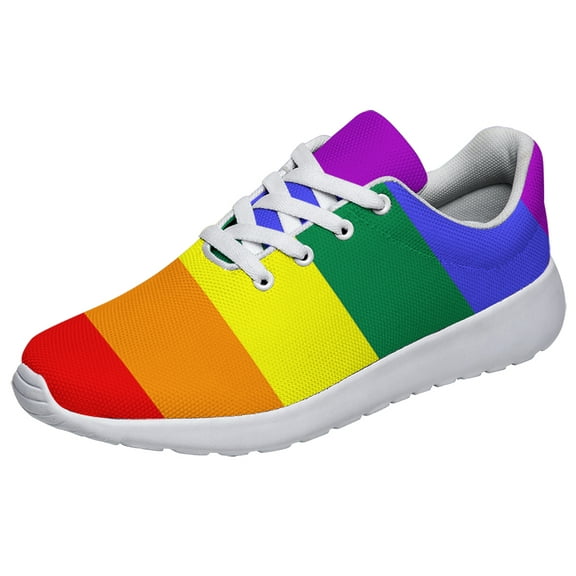 Rainbow Pride Shoes Men Women Fashion LGBT Sneakers Adult Lightweight Breathable Running Shoes White Size 3.5