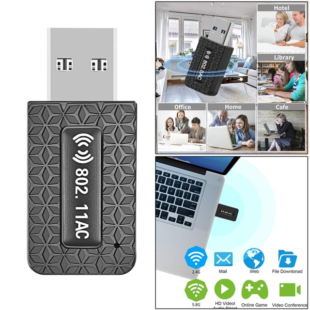 Adaptador USB para PC, Adaptador ámbrico 1300Mbps Red ámbrica de banda dual, / 5.8GHz para PC de escritorio, Mini adaptador Yotijar Adaptador de red