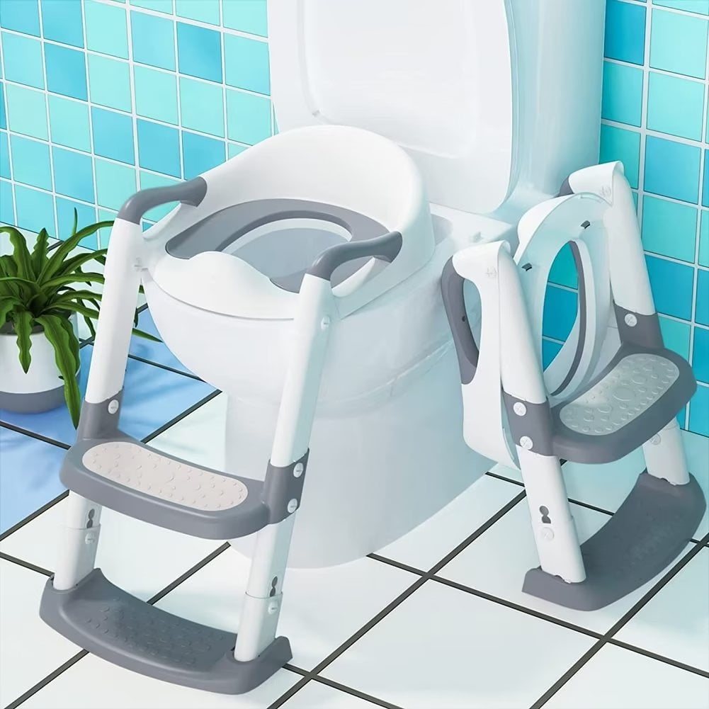 ShiningLove Potty Training Toilet for Toddler with Step Stool Ladder Potty Training Seat Chair Boys Girls, Grey