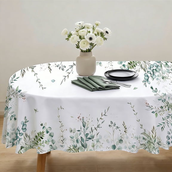 Leaf Floral Sage Green Oval Tablecloth 60x84 Inch,Leaf Printed Tablecloth,Sage Farmhouse Watercolor Waterproof Tablecloth,Suitable for Indoor and Outdoor, Holiday Kitchen Restaurant and Party