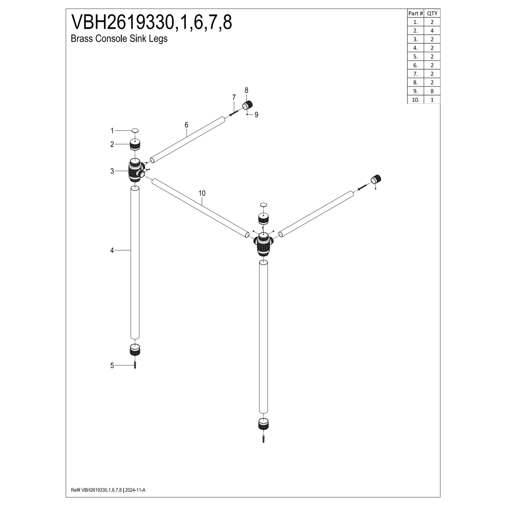 Kingston Brass VBH2619331 Brass Knurled Console Sink Legs in Polished Chrome