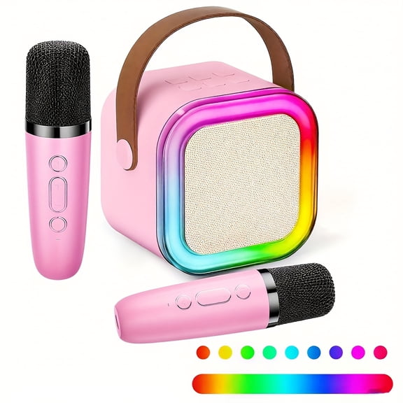 Karaoke Machine, Delicate And Cute, Wireless Speaker With LED Light Effects And USB Charging, Suitable For Birthday Parties Family Gatherings And Karaoke, Portable, 2 Microphone, Great Gift For