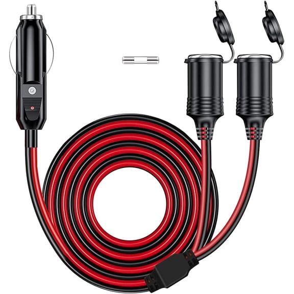 DC 12V/24V 1 to 2 Car Cigarette Lighter Splitter Power Charger Adapter,6.6FT/79inch 240W 2-Way Cigarette Lighter Extension Cord 16AGW,1 Male Plug to 2 Female Socket Port Extension Cable (2*20A Fuse)