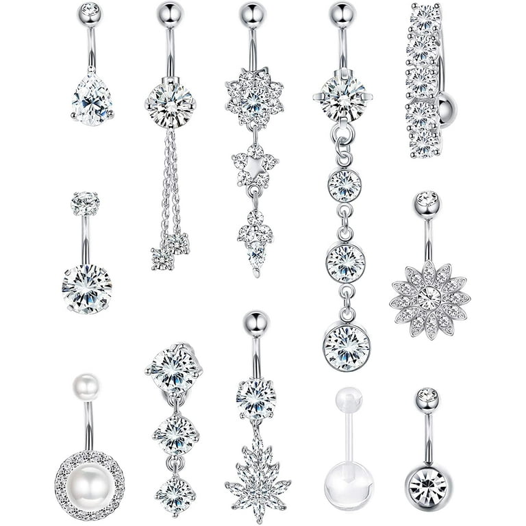 Jstyle 14G Belly Button Rings Dangle 316L Stainless Steel Belly