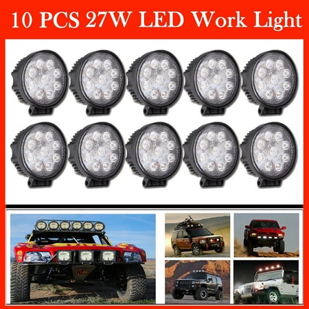 GZYF 10PCS 27W LED Work Light Worklight Lamp Bar Round Flood Beam Offroad for Truck Car Boat SUV 4WD UTE ATV 4X4 12V