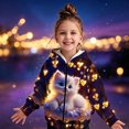 thumbnail image 2 of Girls Cute Cartoon Cat Print Zip Up Hoodie Jacket, Kids Full Zip Long Sleeve Hooded Coat for Fall Daily Casual Outdoor Wear(Blue,13-14 Years), 2 of 9