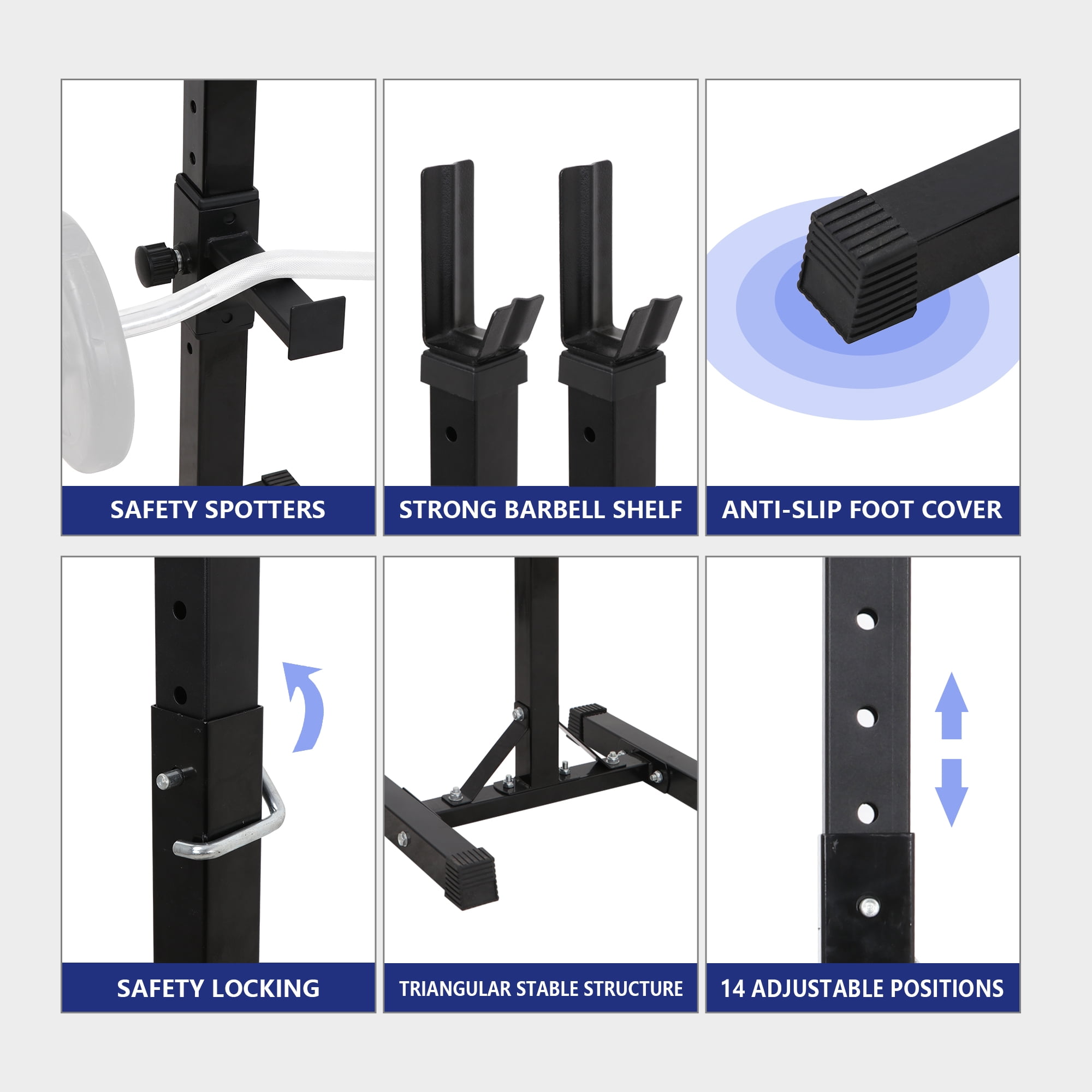 SuperDeal Adjustable Squat Stand, Sturdy Steel Barbell Stand with 13-Position Safety Spotters, Rubber End Caps, 550LBS Max Capacity, Ideal for Home Gym Workouts