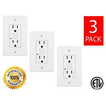 GFCI Receptacle 15A 125V + Free Wall Plate - Outlet 15 AMP 125 VOLT (3Pack)