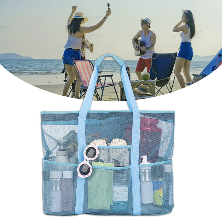Canvas Heavy Tote Bag with Zipper & Front Pocket for Grocery, Beach, Picnic  or Travel, 23 x 15 x 5 (Blue) 