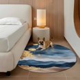 thumbnail image 2 of Round Rugs 7Ft, Navy Blue Brown Round Area Rug Washable Indoor Throw Carpet, Vintage Modern Art Abstract Large Non Slip Circle Rug for Dining Room Playroom Home Decor Aesthetic, 2 of 8
