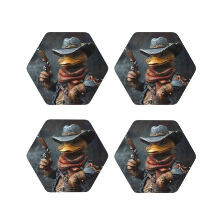 

Leather Coasters with Heat-resistant for Drinks Western Cowboy Duck -标题2 Hexagon