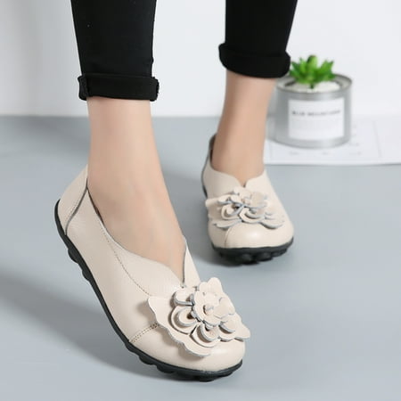 

Women s Soft Leather Flat Casual Shoes Comfortable Flower Slip on Single Shoes