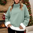 thumbnail image 1 of Chandails d'Automne et d'Hiver Grande Taille pour Femmes, Mode Féminine Décontractée, Col Roulé Imprimé, Haut à Manches Longues, Chandail Molletonné, Chandails à Capuchon Amusants, Vert Menthe, TTTG, 1 of 5