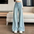 thumbnail image 2 of Fiaer,Women's Wide Leg Jeans High Waisted Stretchy Straight Leg Denim Trousers Loose Trendy Plus Size Denim Pants with Pocket Sky Blue M, 2 of 4