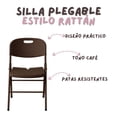 thumbnail image 3 of Set 10 Sillas Plegables Reforzadas 120kg Acero Polietileno Comedor Hogar Eventos Color Café Ratán., 3 of 5