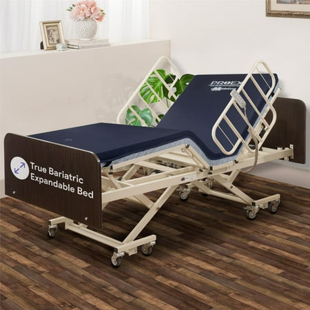 True Bariatric Full Electric Adjustable Hospital Bed Ultra Low 9"-25" Height, Ultra Wide 36-42-48 Width, 80-88 750lbs