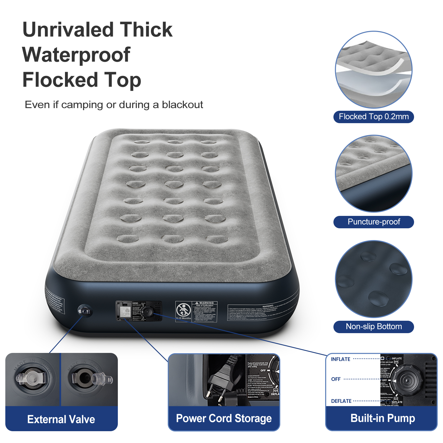 iDOO 13'' Twin Air Mattress, Inflatable Airbed with Built-in Pump, 550lb Max - image 5 of 10