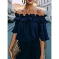 thumbnail image 4 of Women's Off Shoulder Ruffle Trendy Short Sleeve Blouse Casual Outfits Layered Tops L, 4 of 6