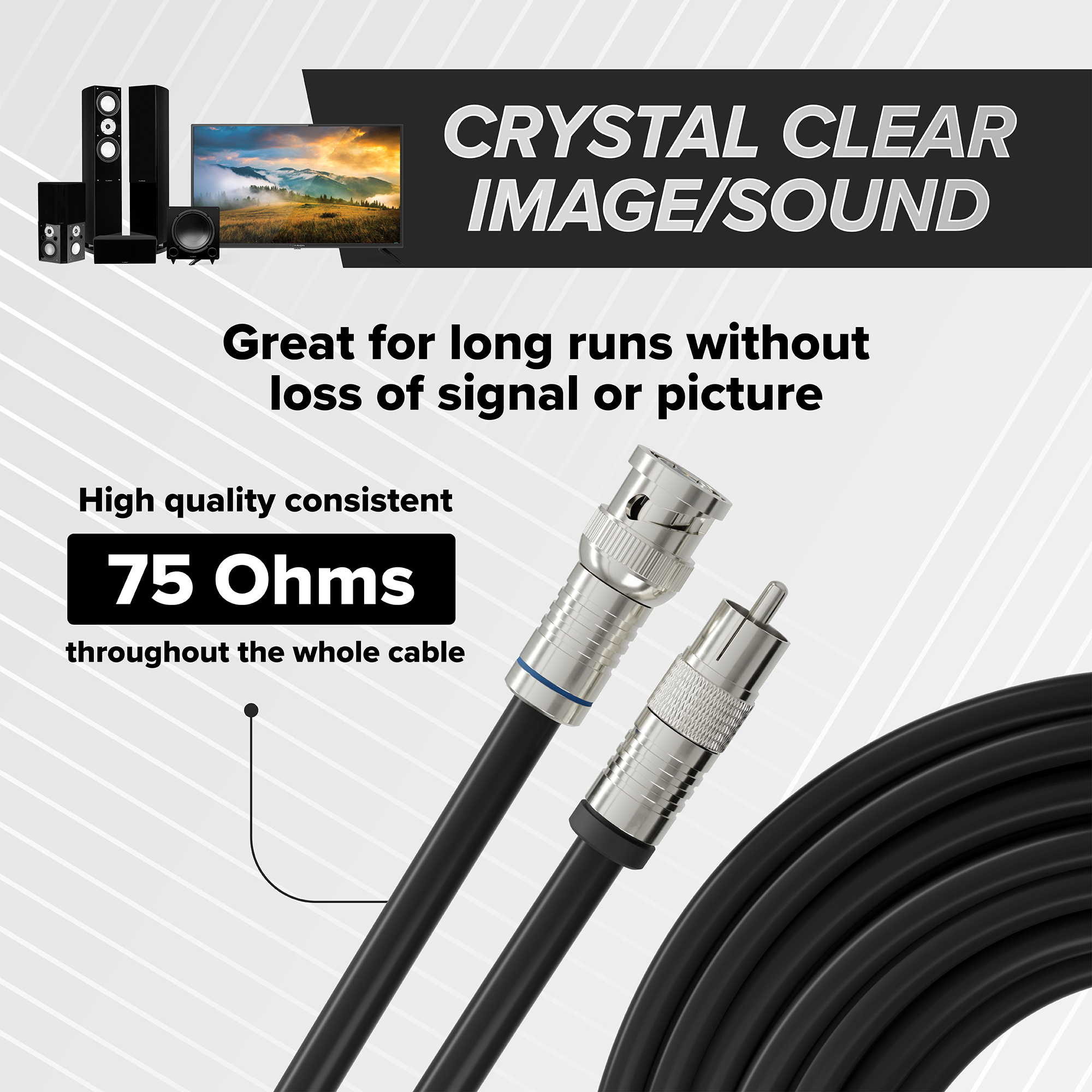Black, 6 ft BNC to RCA RG6 Cable - Professional Grade - Male BNC to Male RCA Cable  - BNC Cable - 75 Ohm Coaxial, 50/75 Ohm Connectors, SDI, HD-SDI, CCTV, Camera, and More - 6 Feet Long, in Black - image 5 of 10
