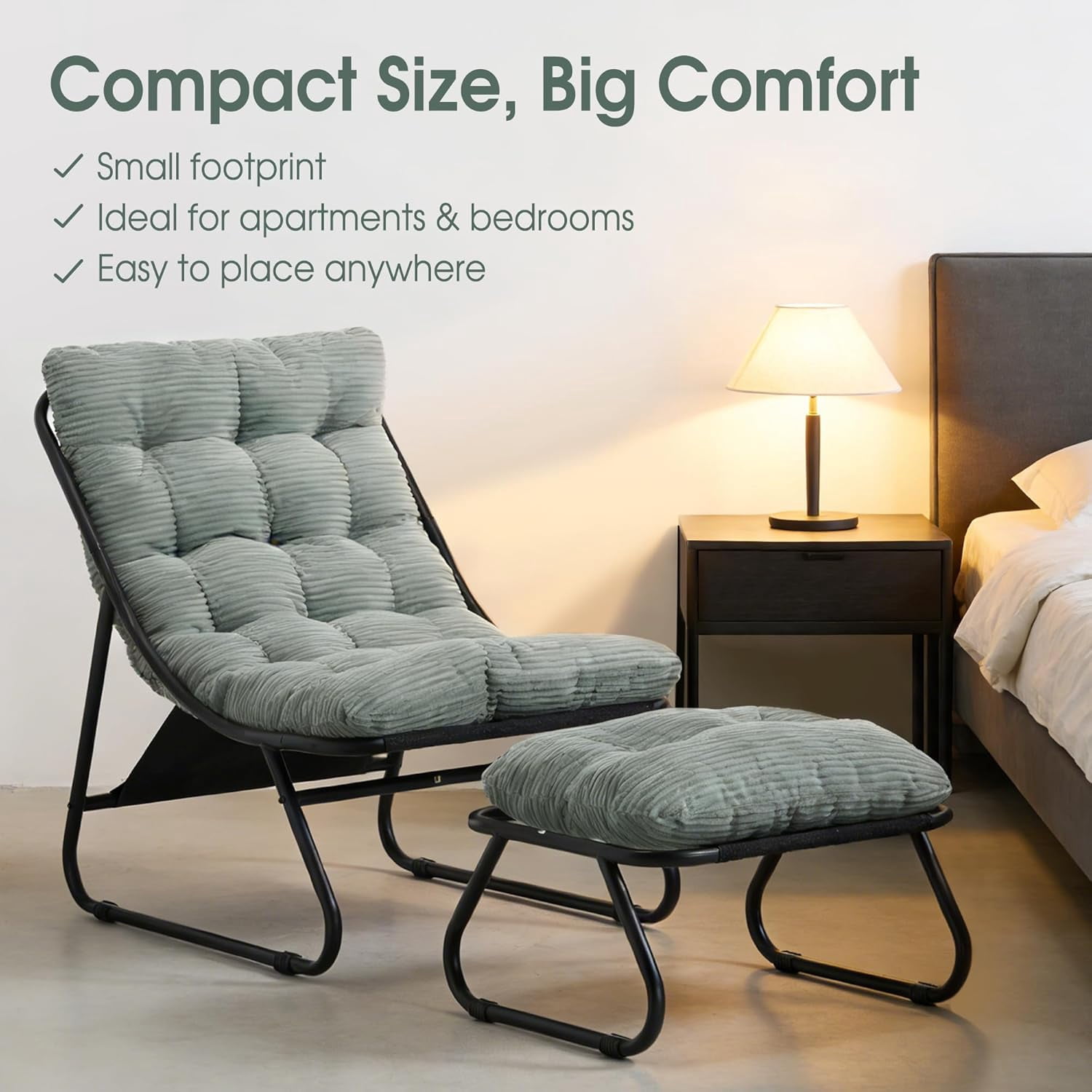 MOONMISS Lounge Chair with Ottoman ,Accent Chair with Plush Cushion and Footstool for Living Room,Green
