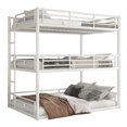 thumbnail image 3 of Full over Full over Full Triple Bunk Bed Frame, Heavy Duty Detachable Bunk Beds for 3, Metal 3 Bunk Beds with Ladder & Guardrail for Teens Adults (White), 3 of 7