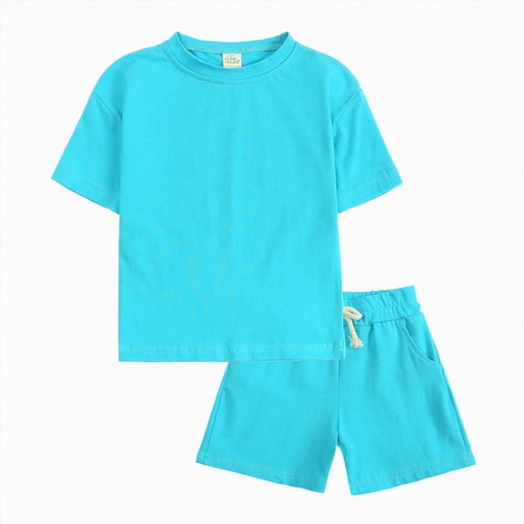 Leey-World Summer Boy Clothes Boys 2 Piece Athletic Outfits Short Sleeve Sport T-shirt and Shorts Summer Casual Clothes for 6-12 Years Boys Size 8 Casual Outfit Sets(Sky Blue,10-11 Years)