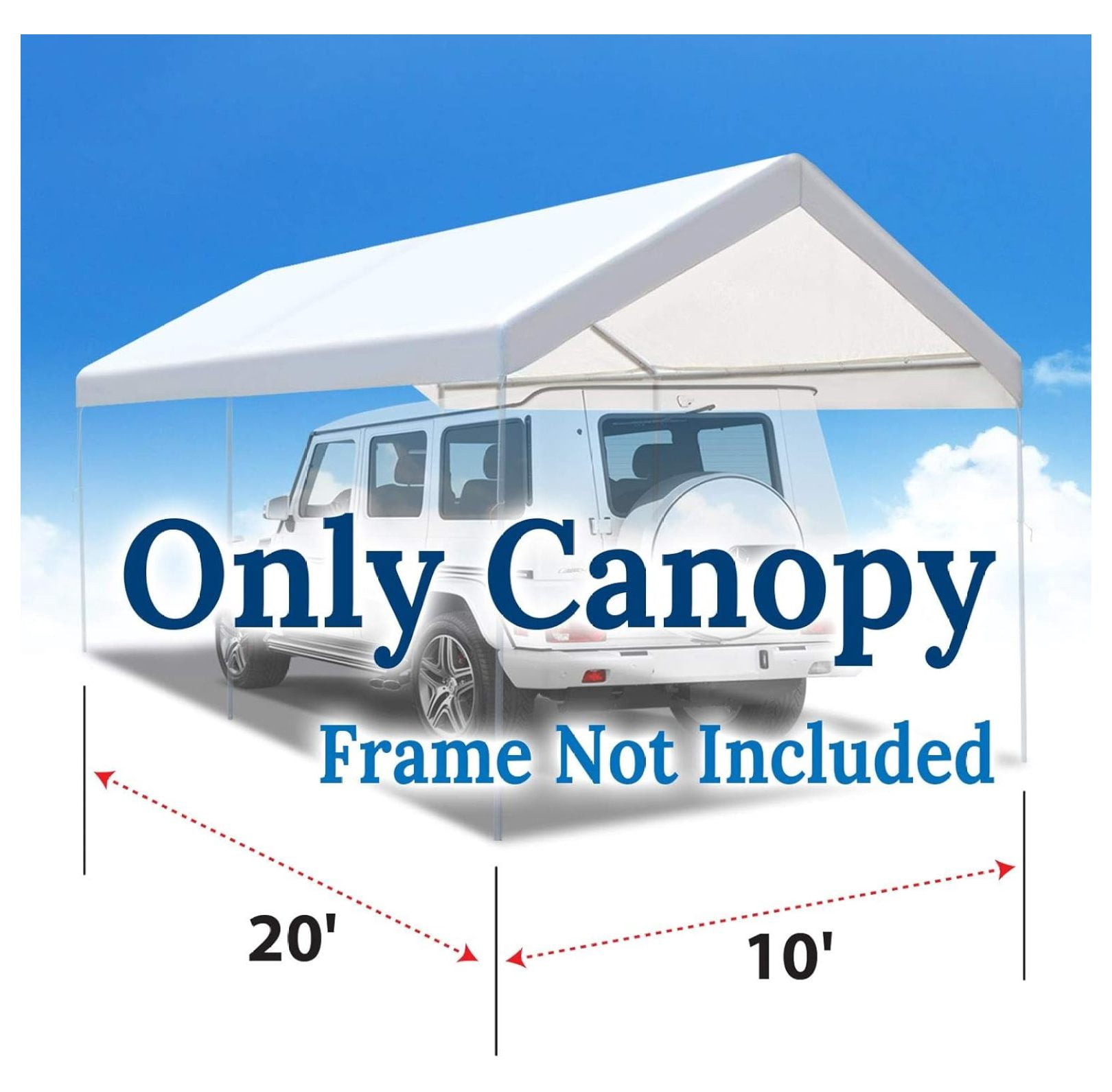 10'x20' Carport Replacement Canopy Garage Top Tarp Shelter Cover, Canopy ONLY (w/Edge)