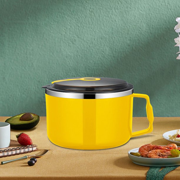 Juego de tazones de ramen para microondas, tazones de fideos con tapa y asa, tazón de sopa para microondas de acero inoxidable, cocina para el hogar, Amarillo Macarena Cuenco de ramen