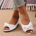 thumbnail image 4 of White Women Spring Peep Toe Bow Flats Faux Leather Upper Padded Insole Rubber Sole Casual Slip On Shoes Outdoor Indoor Wear Size Eu 43, 4 of 9