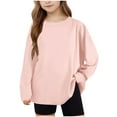 thumbnail image 3 of Xcmzpl Girls' Long Sleeve Tops Crew Neck Casual Loose Blouses Solid Pullover Lightweight Workout Gym Tee Shirts 5-15 Years, 3 of 10