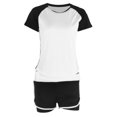 thumbnail image 2 of Conjuntos informales de verano de 2 piezas de manga corta para mujer, conjuntos de ropa de entrenamiento y fitness, traje de manga corta en blanco y negro + pantalones cortos de cintura alta en b, 2 of 10