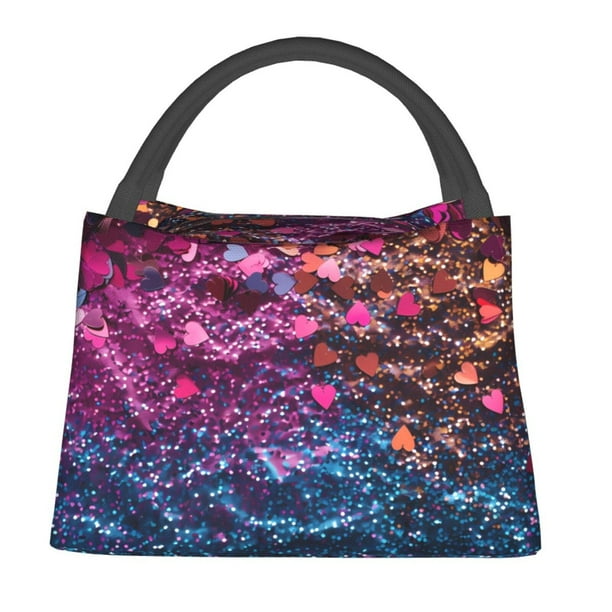 Fotbe Heart Confetti on Glitter Bolsa Térmica Portátil con Estampado, Bolsa de Entrega de Alimentos Aislada, Bolsa Reutilizable de Gran Capacidad para Comidas y Supermercado