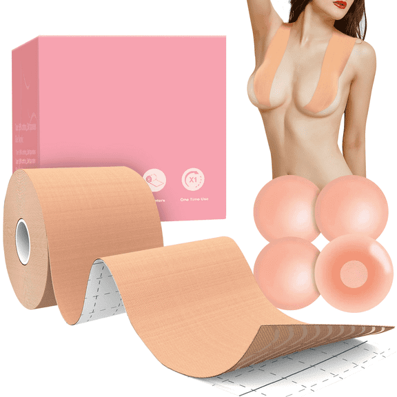 Breast Lift Tape-Breast Tape Booby tape Chest Support for Contour Lift -Push Up Tape & Breast Pasties Strapless Bra Tape for Large Breasts, Backless Bra Lift Tape for All Skin Shades-Nude