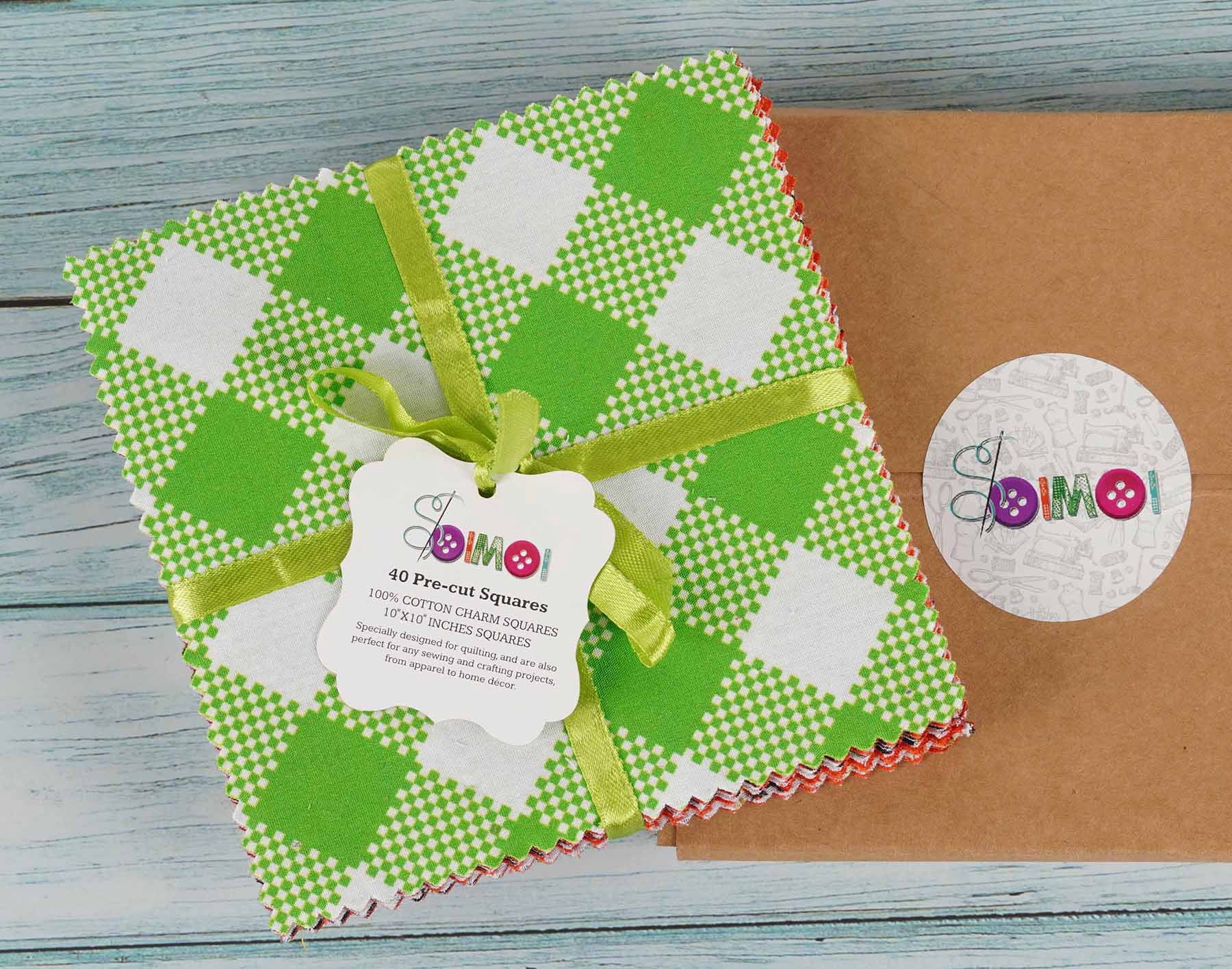 Soimoi Christmas Theme Print Precut 10-inch Cotton Fabric Quilting Squares Charm Pack DIY Patchwork Sewing Craft
