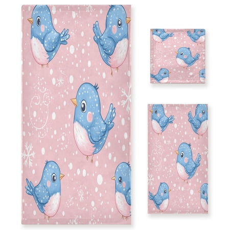 BZSMCE 3piece Bath Towel Sets Hand Bath Towels Fashion Whimsical Winter Blues Printed Towel Sets