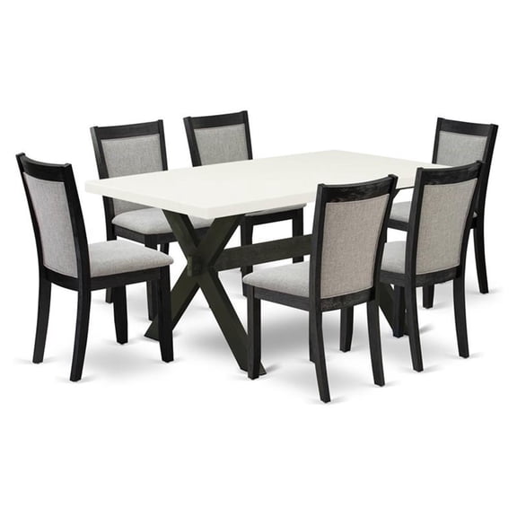 East West Furniture X-Style 7-Piece Wood Dining Set in White/Shitake Gray/Black