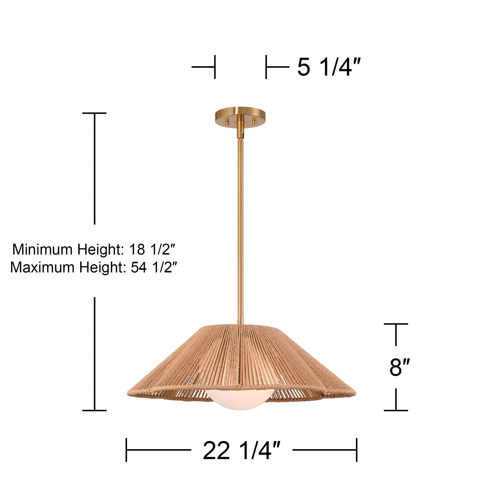 360 Lighting Mylinh 22 1/4" Modern Cottage Pendant Ceiling Light Fixture Dining Room Over Table Hanging Brass Finish Natural Rope