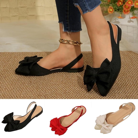 GERsome Slingback Flats for Women Closed Pointy Toe Slip-On Work Shoes Comfort Walking Wedding Party Dress Shoes, Black Size 5.5