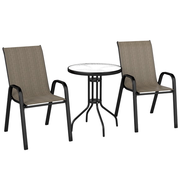 Outsunny Outdoor Bistro Set Small Patio Set w/ Stackable Chairs